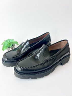 Weejuns Super Lug 90s Larson Penny Loafers Black Leather Men's Size 9.5 D